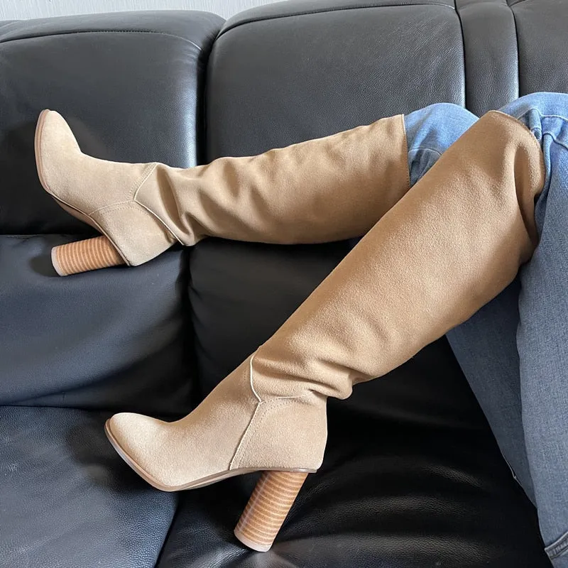 Knee High Boots Leather High Heels