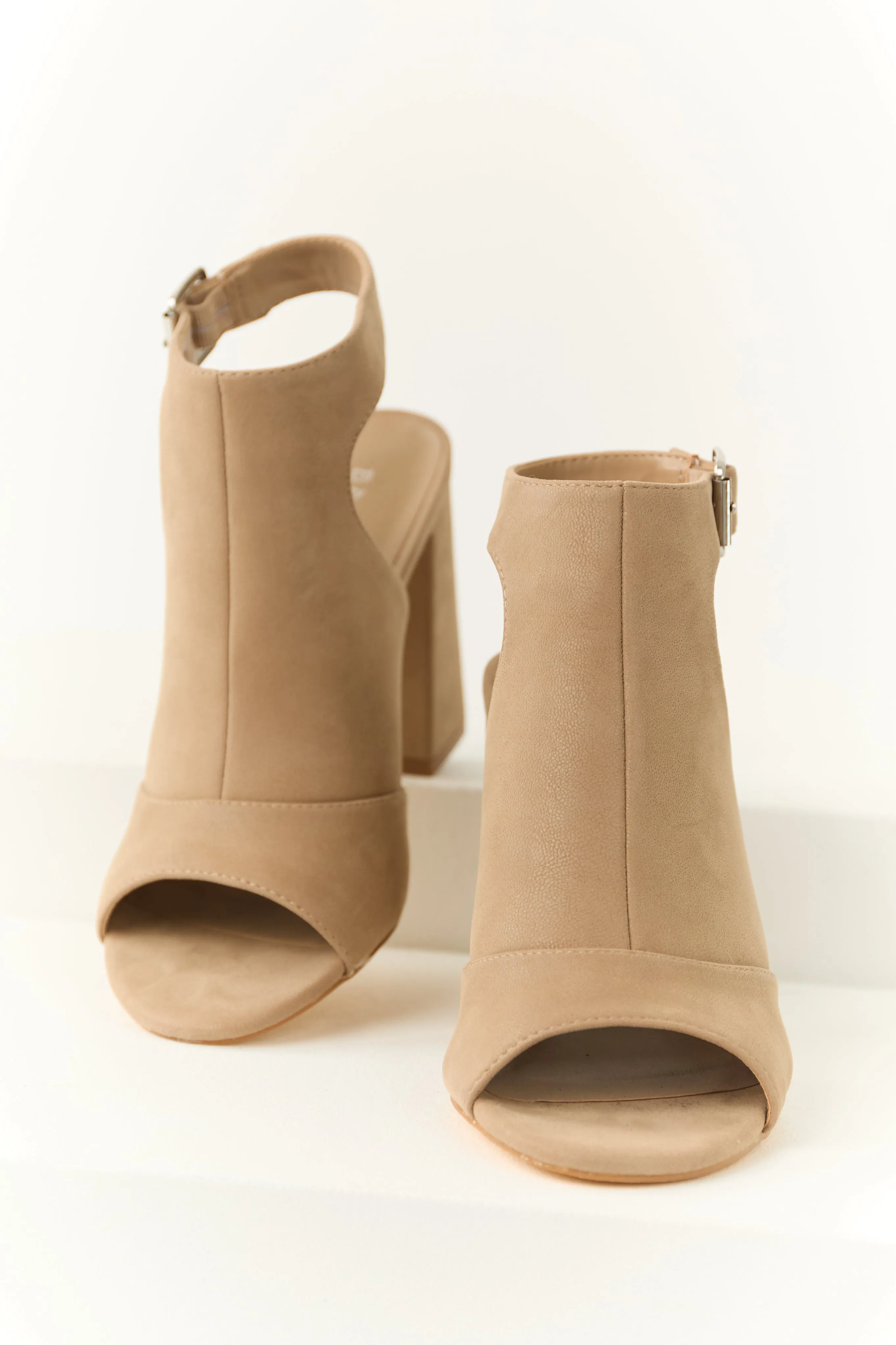 Latte Open Toe Strap Chunky Heels