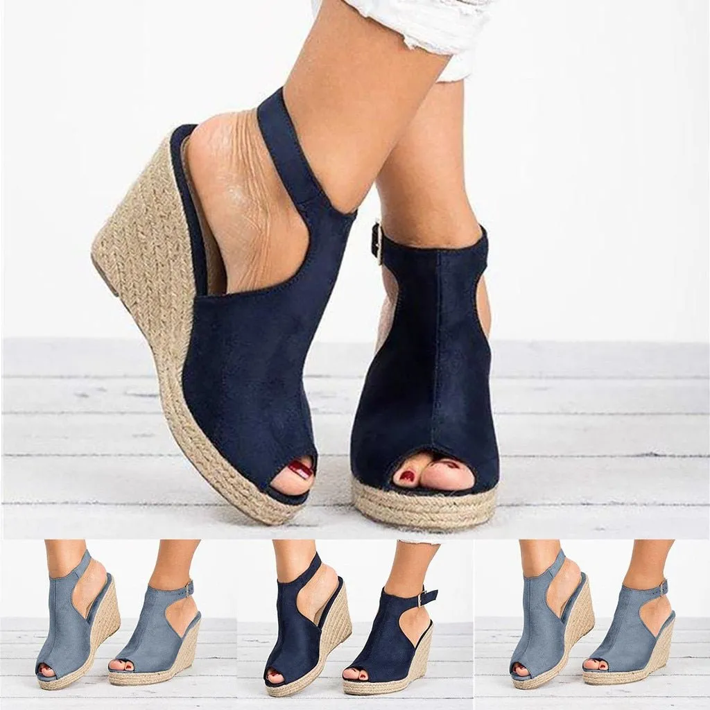 MIAOGUAN Peppy Platform Ankle Buckle Wedge Heel Sandal Shoes