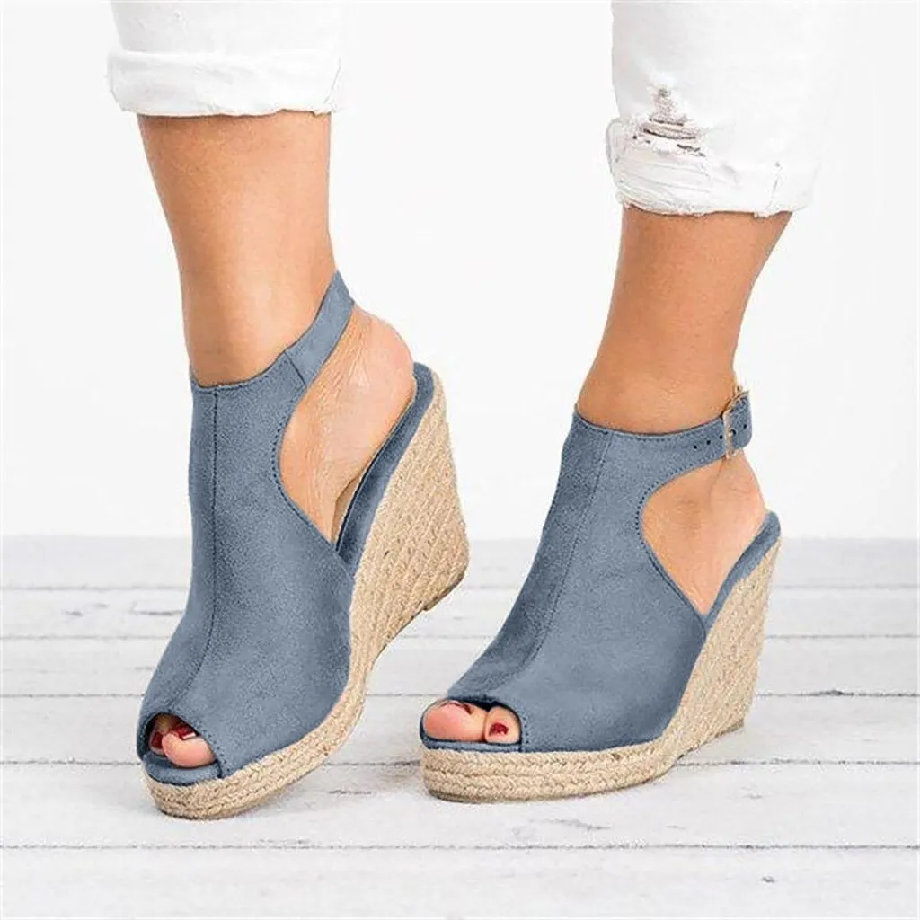 MIAOGUAN Peppy Platform Ankle Buckle Wedge Heel Sandal Shoes