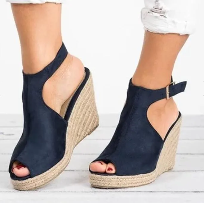 MIAOGUAN Peppy Platform Ankle Buckle Wedge Heel Sandal Shoes