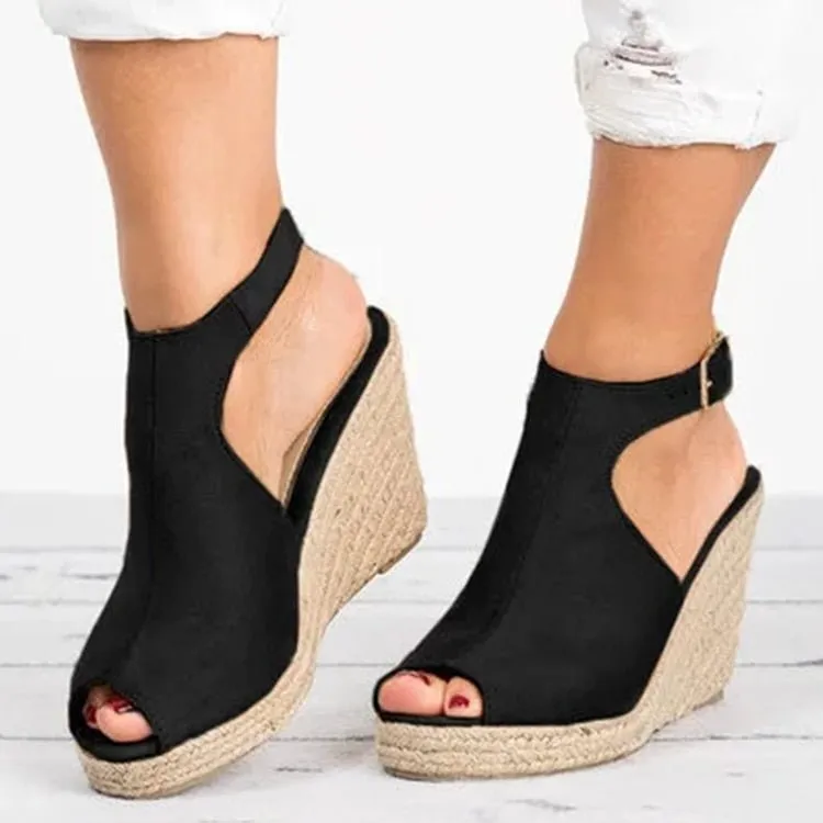 MIAOGUAN Peppy Platform Ankle Buckle Wedge Heel Sandal Shoes