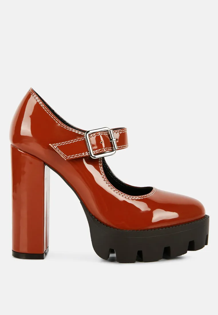 Millenial Bug Patent High Heeled Mary Jane Shoes