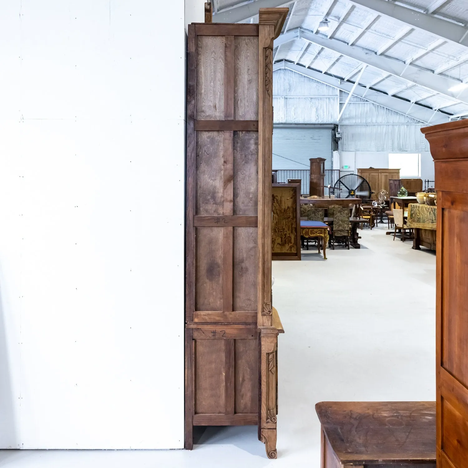 Monumental Pair of 19th Century Louis XV Style Bleached Oak Glass Door Chateau Encoignures or Corner Cabinets