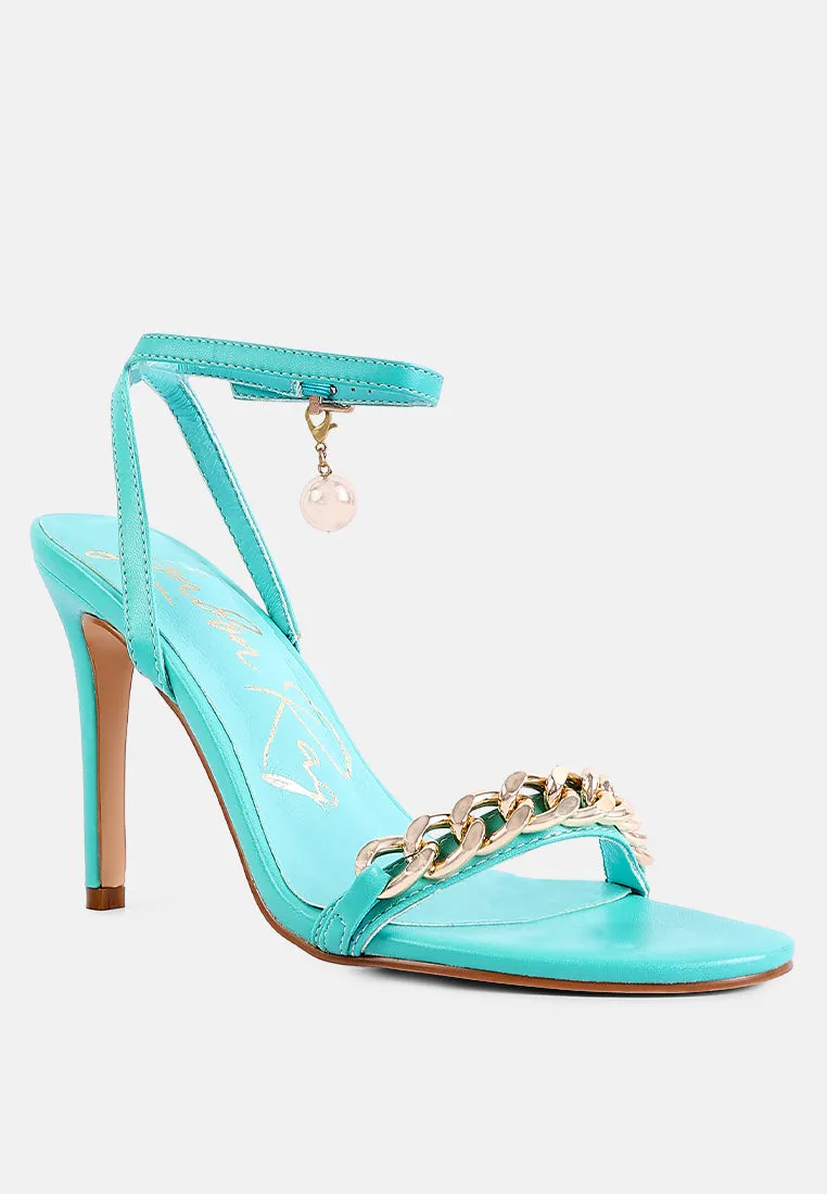 Mooning Metal Chain Strap Stiletto Sandals