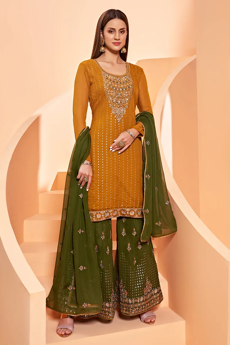 Mustard Designer Pakistani Style Sequins Sharara Suit