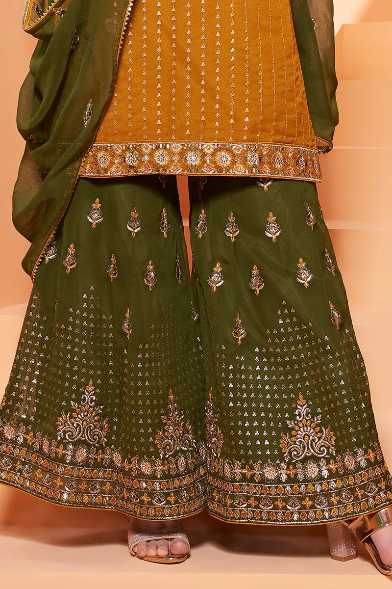 Mustard Designer Pakistani Style Sequins Sharara Suit