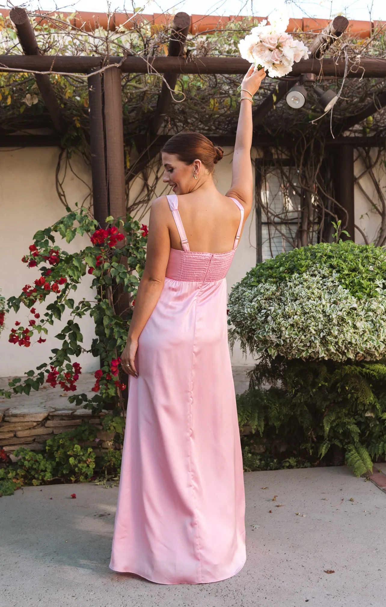 Nina Maxi Dress ~ Light Pink Luxe Satin