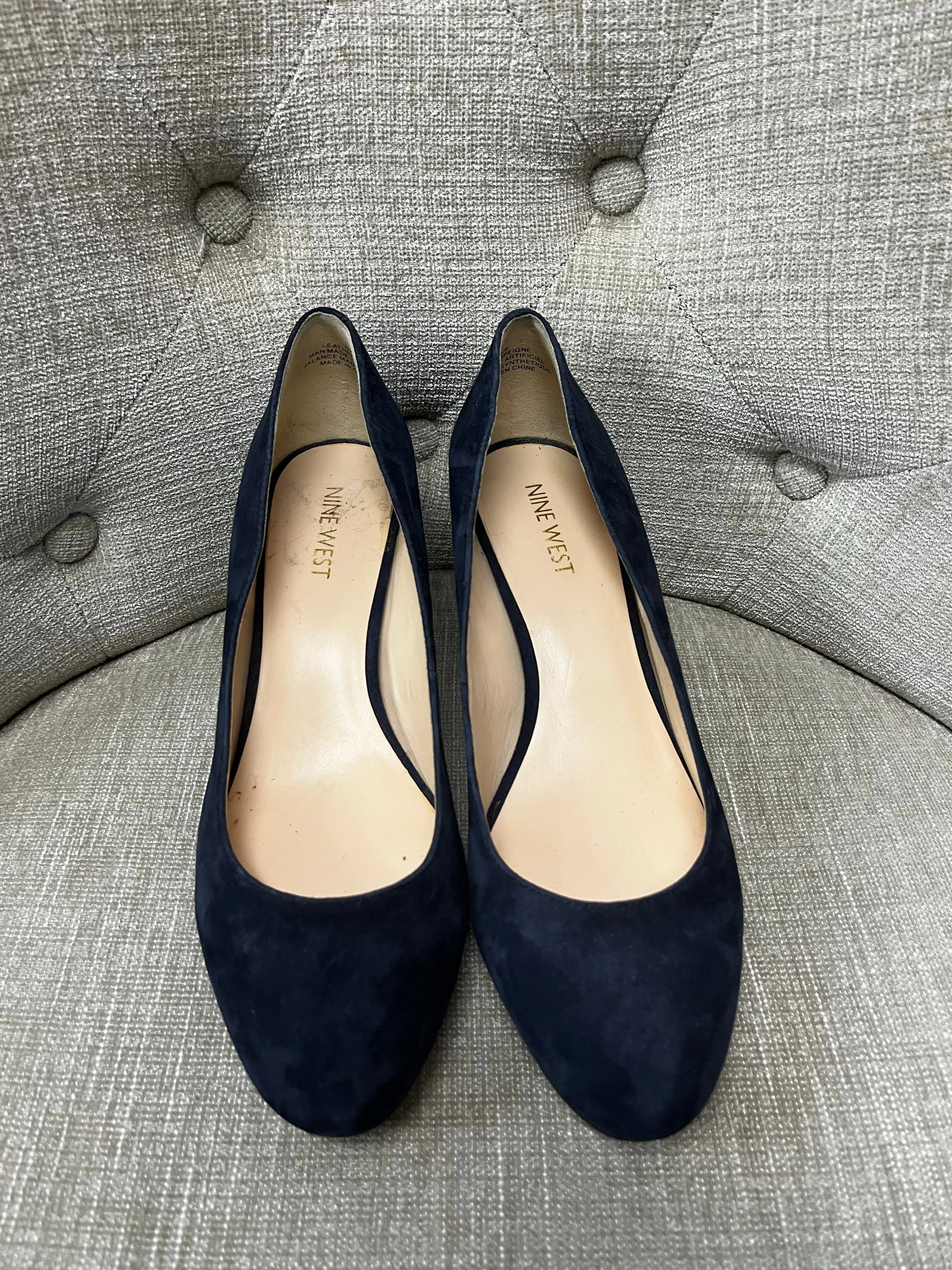 Nine West Navy Suede Stud Heels (Size 8)