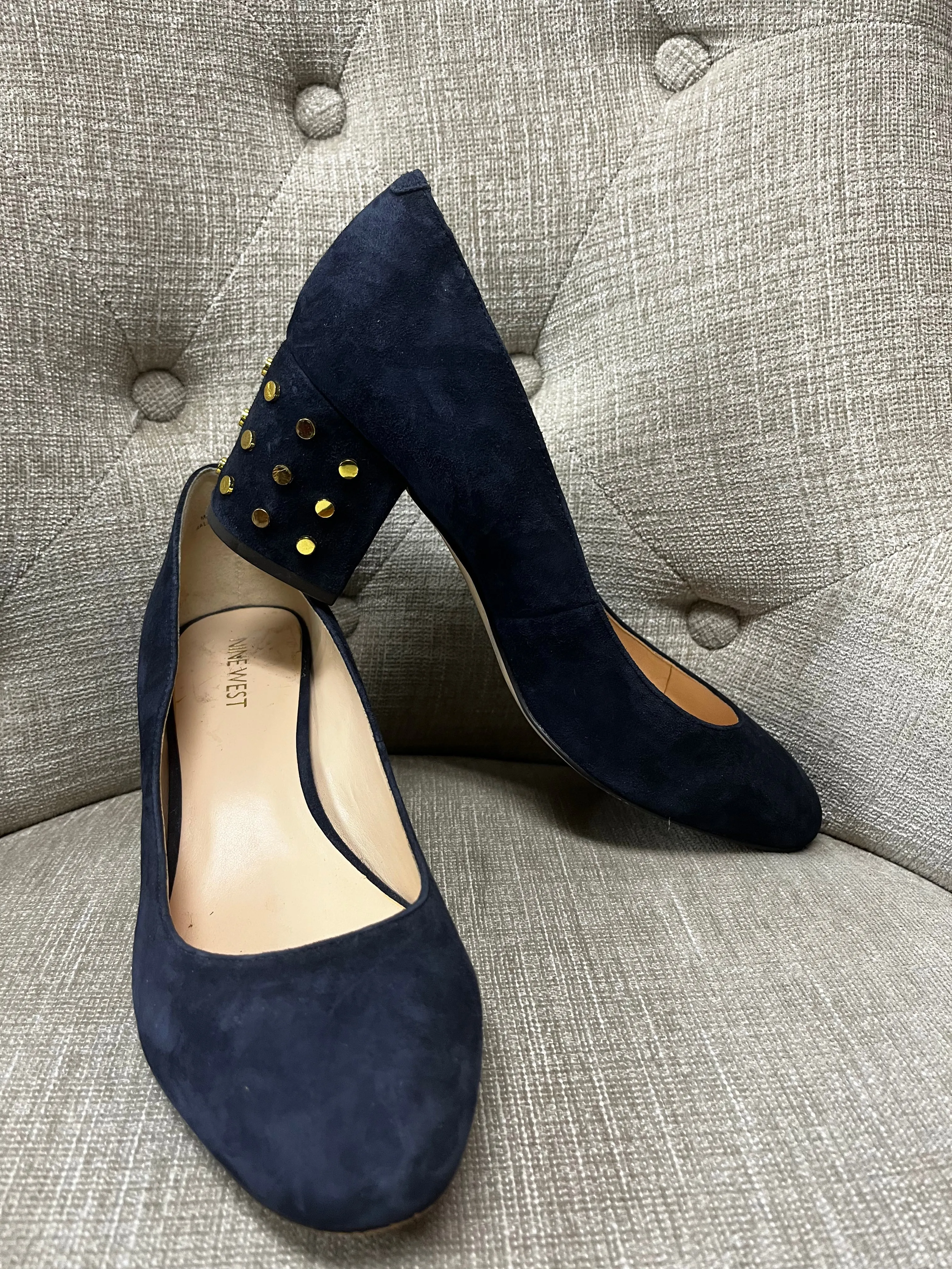 Nine West Navy Suede Stud Heels (Size 8)