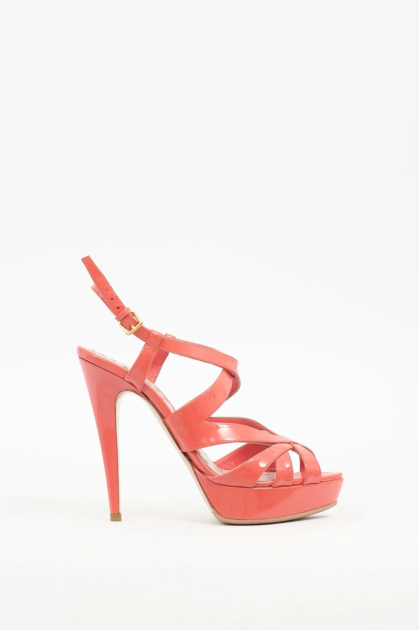 Orange Patent Leather Caged Heel