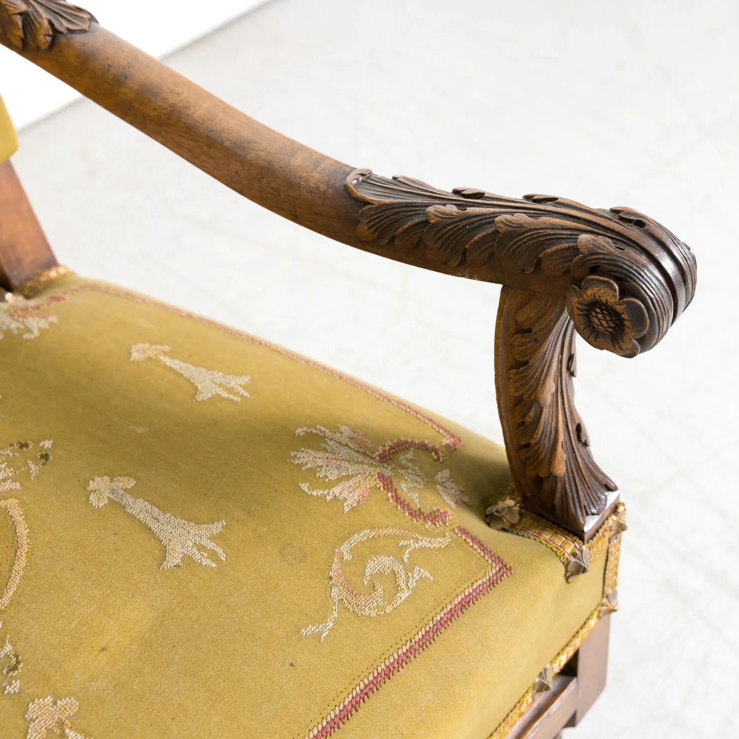 Pair of Early 19th Century French Louis XIV Style Carved Walnut Fauteuils or Armchairs