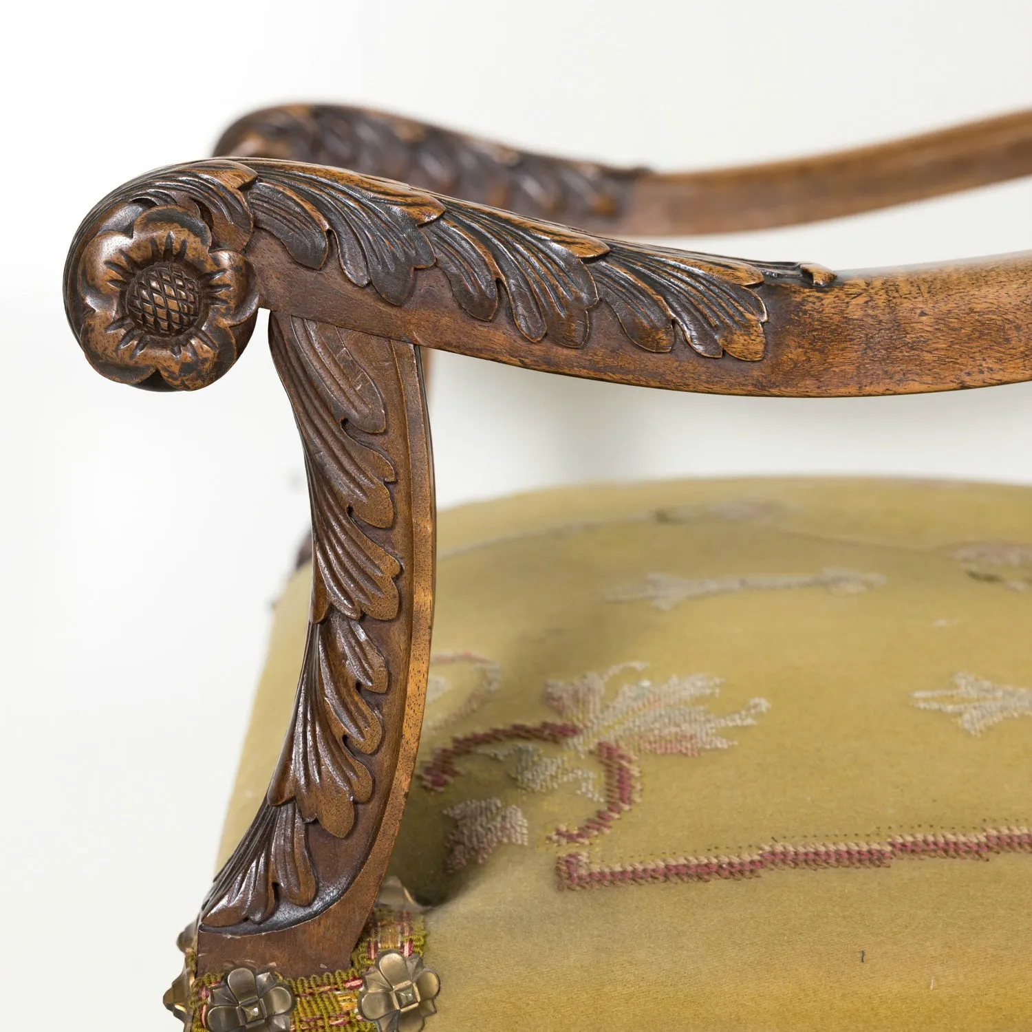 Pair of Early 19th Century French Louis XIV Style Carved Walnut Fauteuils or Armchairs