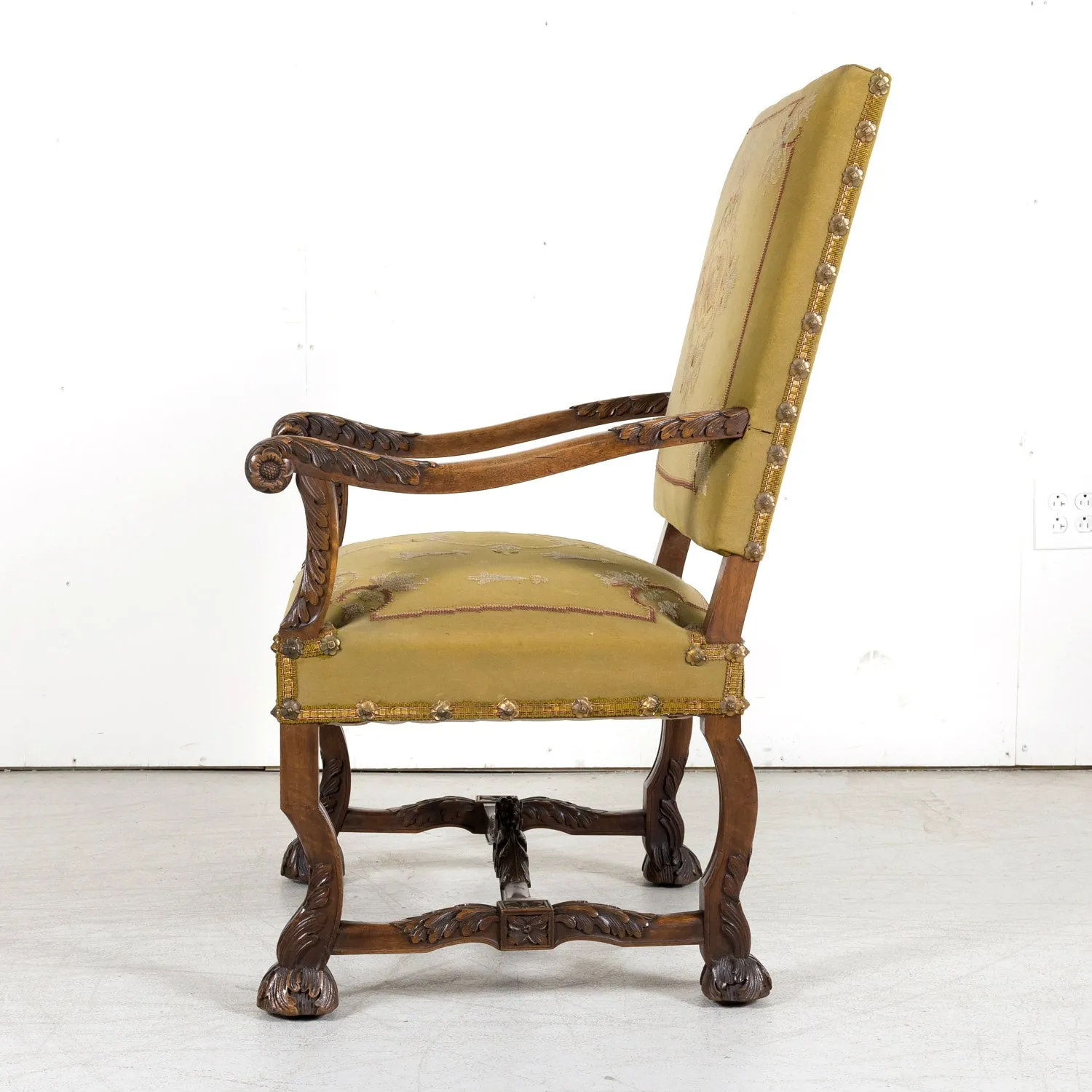 Pair of Early 19th Century French Louis XIV Style Carved Walnut Fauteuils or Armchairs