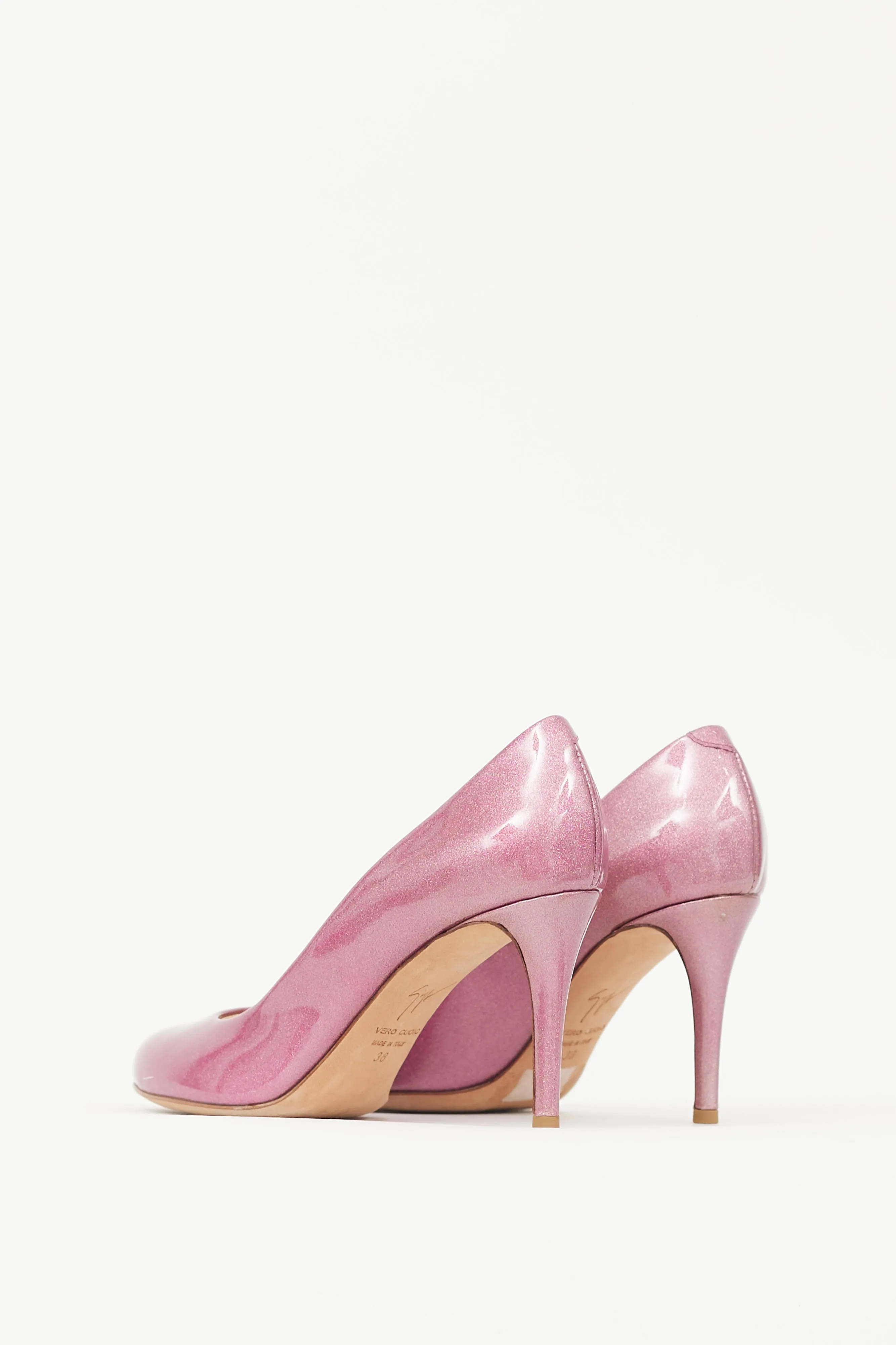 Pink Patent Leather Glitter Heel