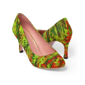 Red Green Camo Heels, Camouflage Military Army Premium Women's High Heels Shoes