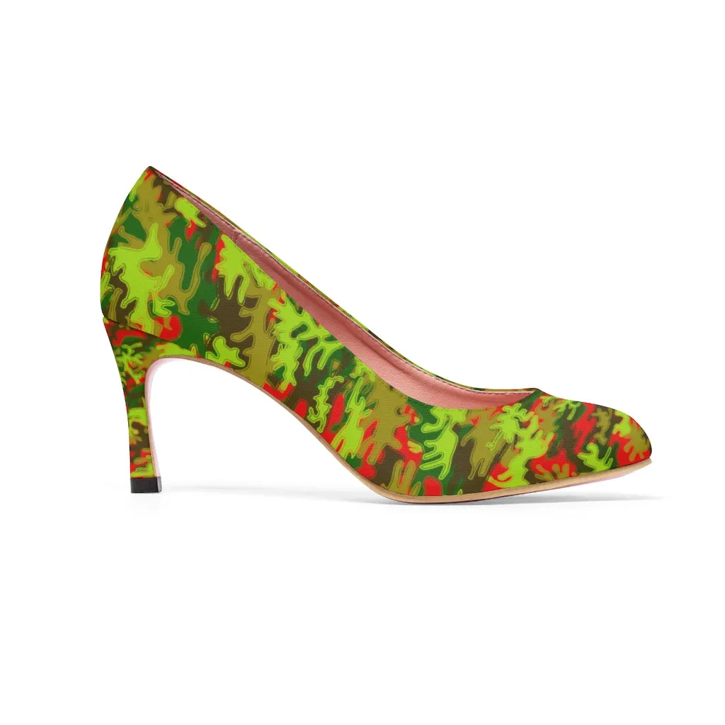 Red Green Camo Heels, Camouflage Military Army Premium Women's High Heels Shoes