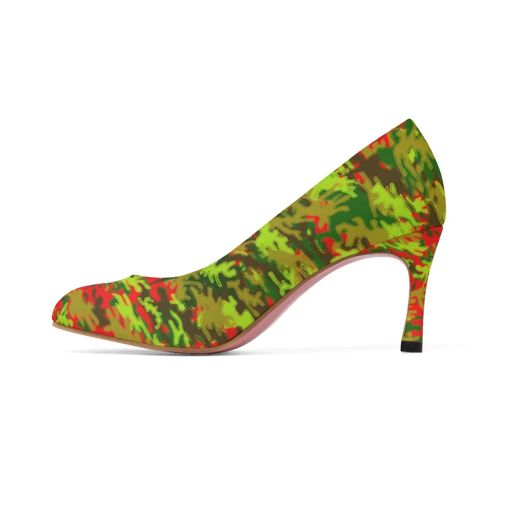 Red Green Camo Heels, Camouflage Military Army Premium Women's High Heels Shoes