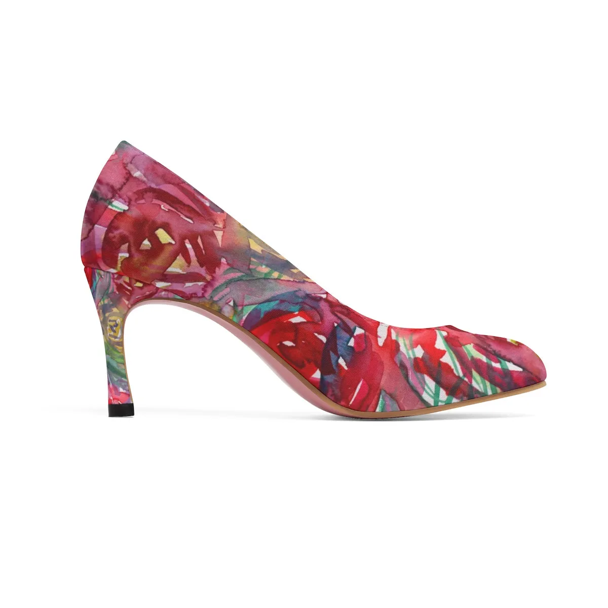 Red Rose Floral Print Comfortable Unique Women's 3" High Heels (US Size: 5-11)