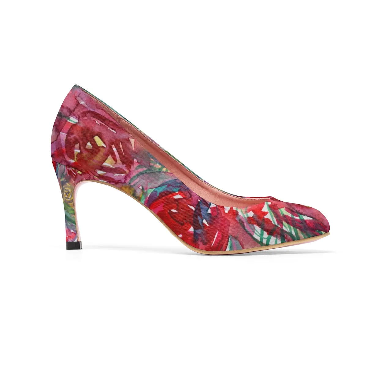 Red Rose Floral Print Comfortable Unique Women's 3" High Heels (US Size: 5-11)