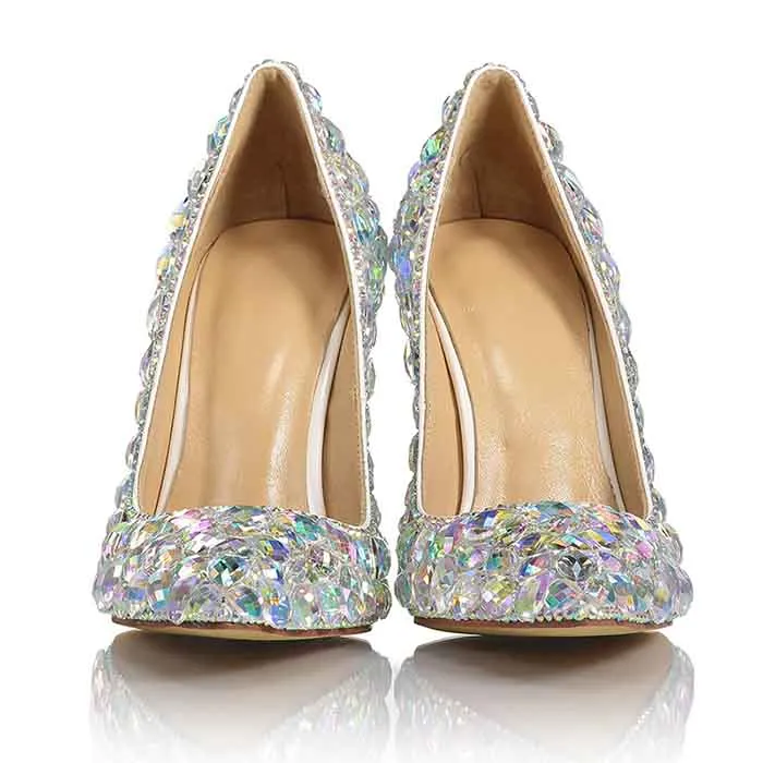 Rhinestone Stiletto Heels Prom Slip-On Low-Cut Upper Wedding Shoes