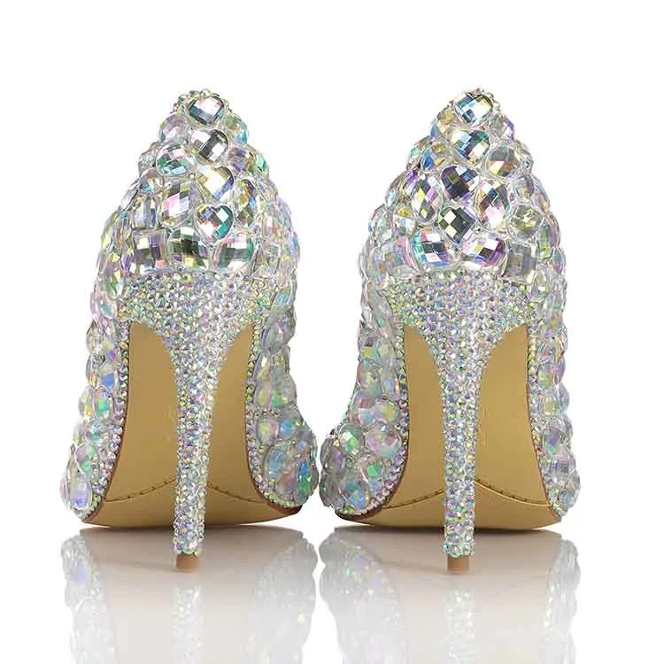 Rhinestone Stiletto Heels Prom Slip-On Low-Cut Upper Wedding Shoes