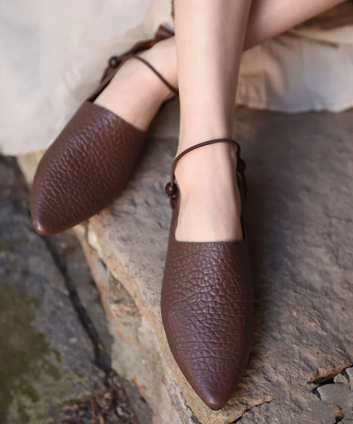 Sheepskin Splicing Flat Shoes For Women Pointed Toe Buckle Strap