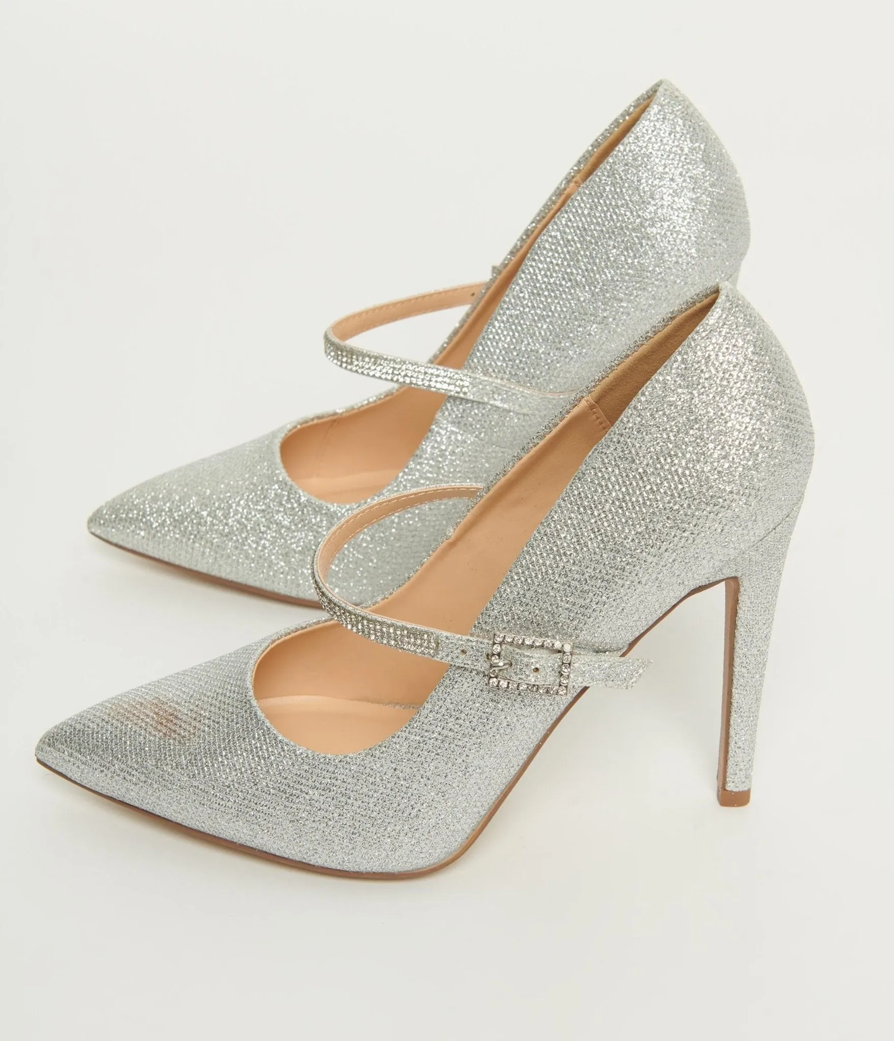 Silver Sparkle Pointed Toe Rhinestone Heels