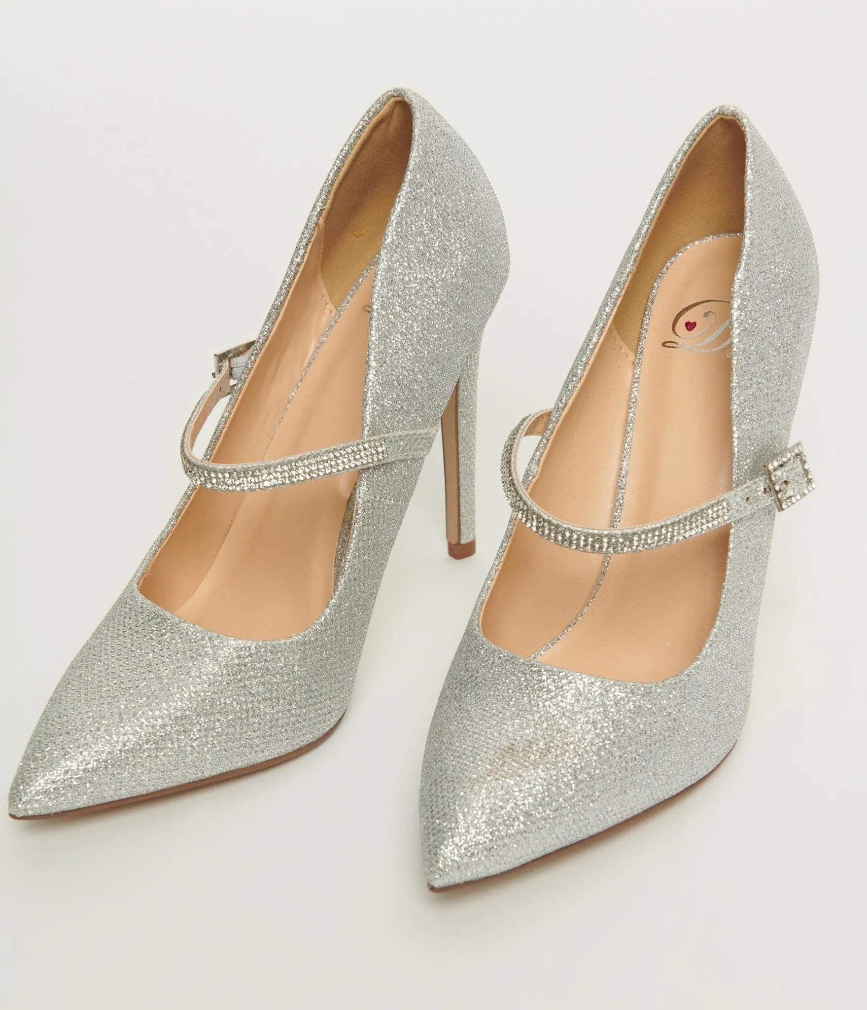 Silver Sparkle Pointed Toe Rhinestone Heels