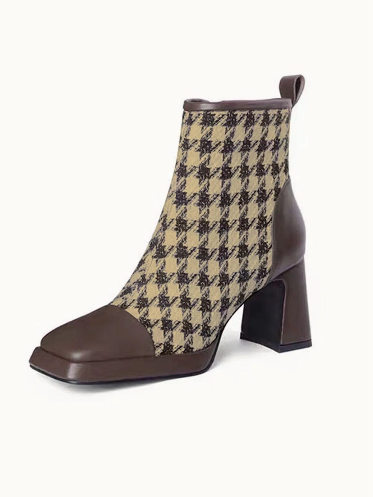 Vintage Houndstooth Chunky Heel Ankle Boots