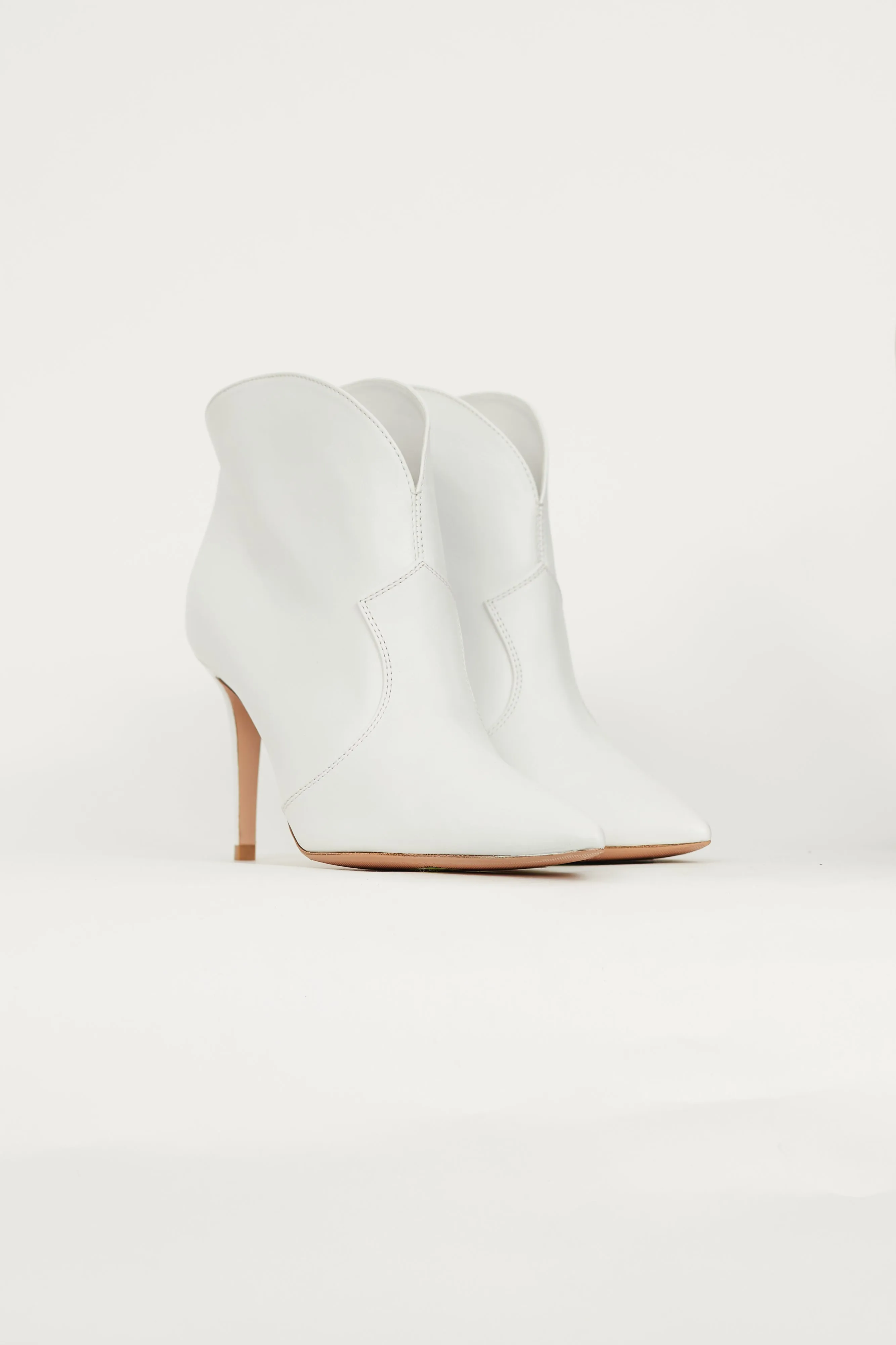 White Leather Pointed Toe Ankle Boot