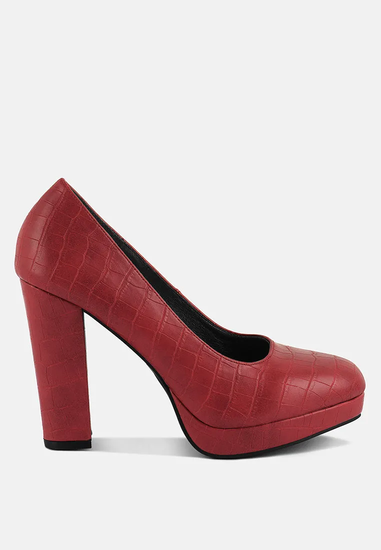 Whitley Croc Texture High Block Heel Pumps