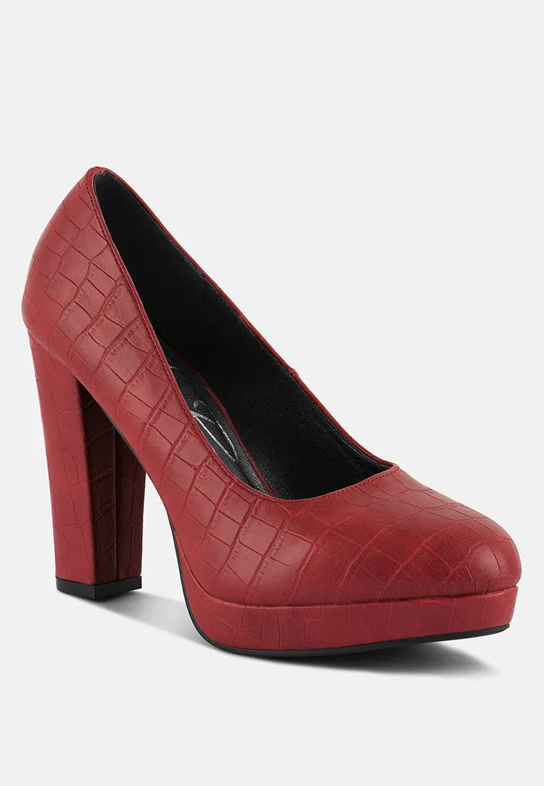 Whitley Croc Texture High Block Heel Pumps