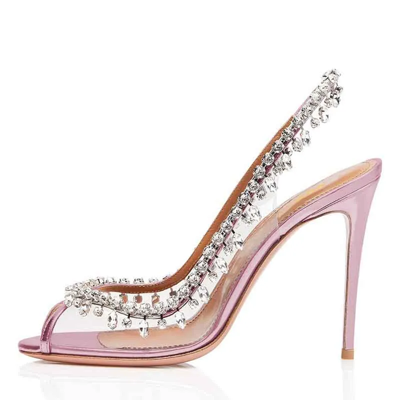 Women Pointed Toe Transparent Rhinestones High Heels Party Wedding Pumps